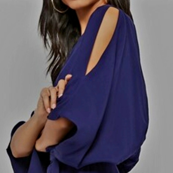 FOREVER21 Blue open shoulder kimono sleeve mini dress PRELOVED - Picture 3 of 8